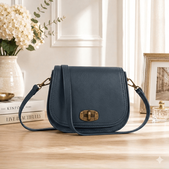 Women's Small Crossbody Bag, Vintage Look Faux Leather Shoulder Bag in Navy - Image 3