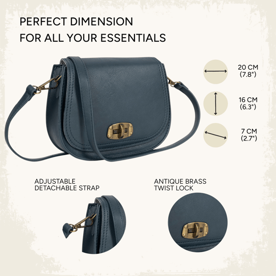 Women's Small Crossbody Bag, Vintage Look Faux Leather Shoulder Bag in Navy - Image 5
