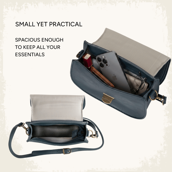 Women's Small Crossbody Bag, Vintage Look Faux Leather Shoulder Bag in Navy - Image 6