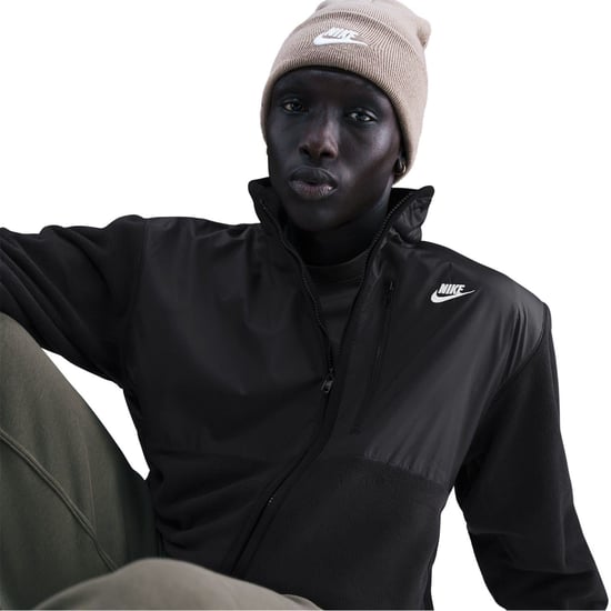 Men's Nike Solid Patterned Full Zipper Sweat Jacket with Zipped Pocket in Black/White - Image 5
