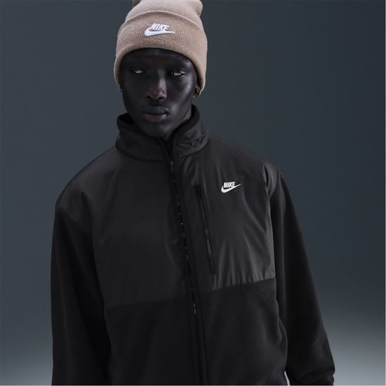 Men's Nike Solid Patterned Full Zipper Sweat Jacket with Zipped Pocket in Black/White - Image 6