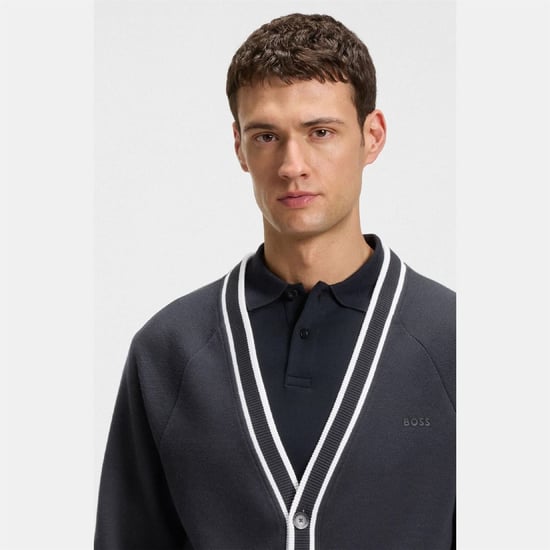 Men's Boss Relaxed Fit Cardigan in Dark Blue - Image 3