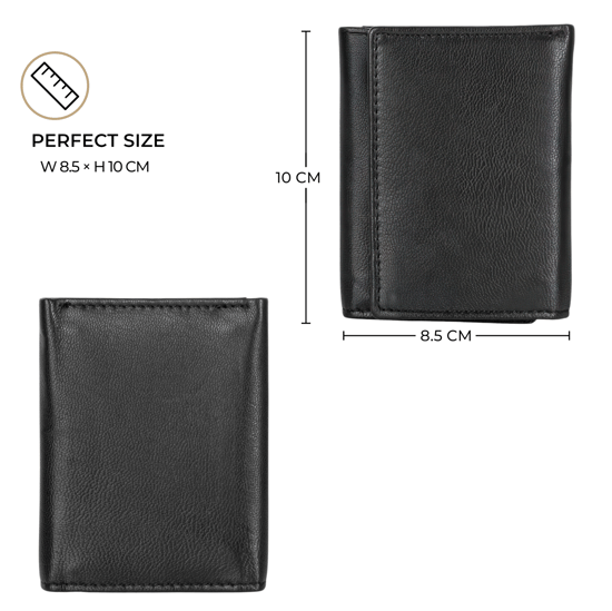 Men’s Genuine Leather RFID Wallet with 9 Card Slots, Black Trifold Design - Image 5