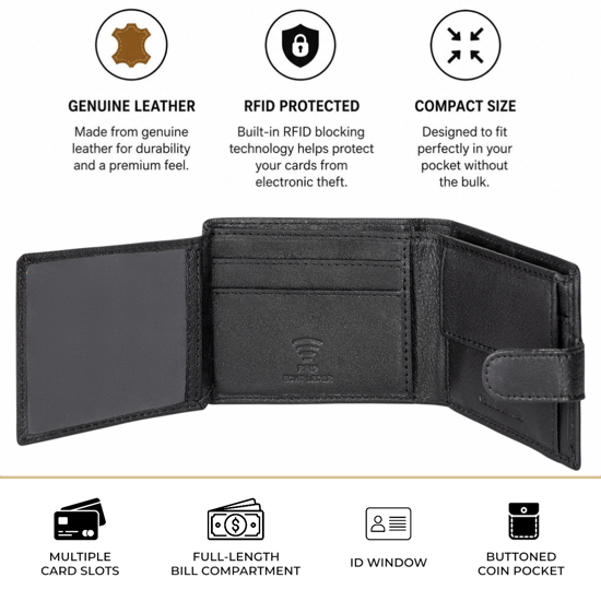 Men’s Genuine Leather RFID Wallet with 4 Card Slots, ID Window & Coin Pocket - Image 4