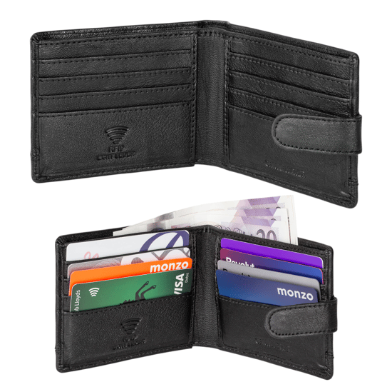 Men’s Genuine Leather RFID Slim Bifold Wallet with 8 Card Slots, Black - Image 2