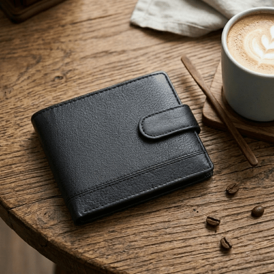 Men’s Genuine Leather RFID Slim Bifold Wallet with 8 Card Slots, Black - Image 4