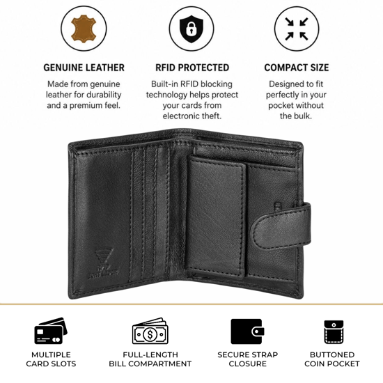 Men’s Genuine Leather RFID Bifold Wallet with Coin Pocket & 4 Card Slots - Image 3