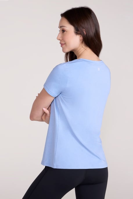 'Vitality' Women's V Neck Tee Quick Wicking Comfy T-Shirt Light Blue - Image 2