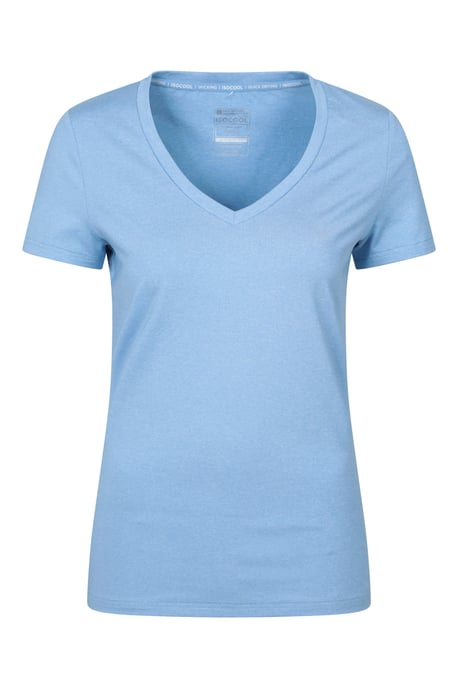 'Vitality' Women's V Neck Tee Quick Wicking Comfy T-Shirt Light Blue - Image 4
