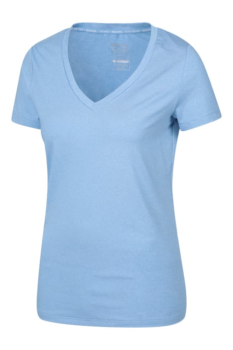 'Vitality' Women's V Neck Tee Quick Wicking Comfy T-Shirt Light Blue - Image 5