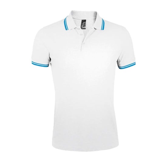 SOLS Heren Pasadena Poloshirt (Wit/Aqua) - Image 1