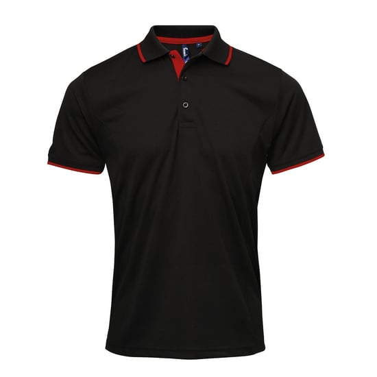 Premier Herencontrast Coolchecker Polo Shirt (Zwart/Rood) - Image 1