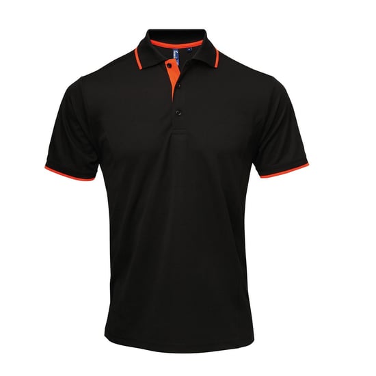 Premier Herencontrast Coolchecker Polo Shirt (Zwart/Oranje) - Image 1