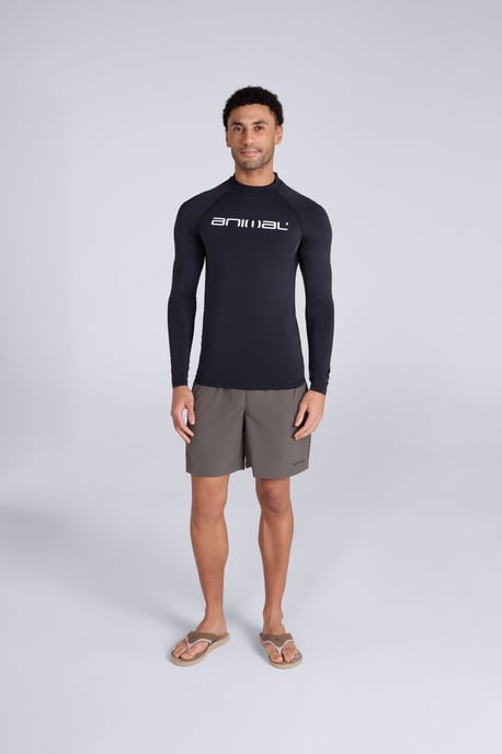 'Sonny' Men's Logo Rash Vest with Raglan Sleeves Sun Protection Quick Dry Swimwear Black - Image 3