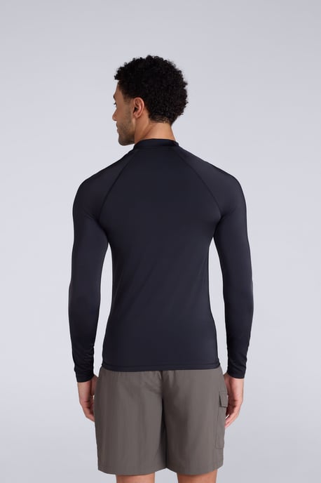 'Sonny' Men's Logo Rash Vest with Raglan Sleeves Sun Protection Quick Dry Swimwear Black - Image 5