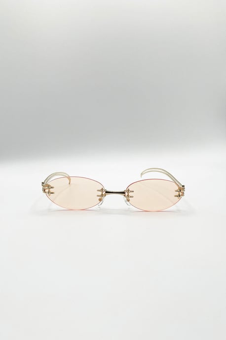 Rimless Oval Sunglasses In Brown - Image 2