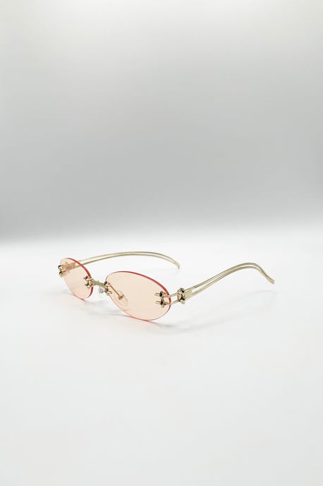 Rimless Oval Sunglasses In Brown - Image 3