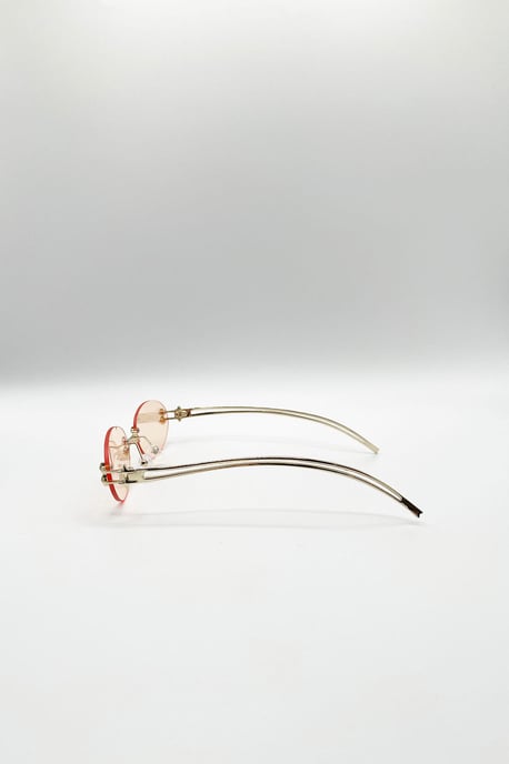Rimless Oval Sunglasses In Brown - Image 4
