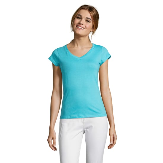 SOLS Womens/Ladies Moon V Neck T-Shirt (Atoll Blue) - Image 1