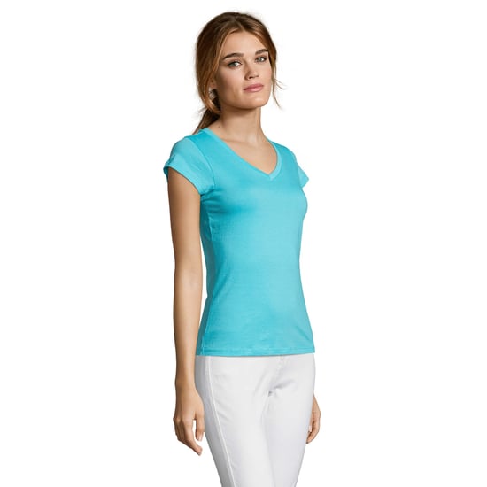 SOLS Womens/Ladies Moon V Neck T-Shirt (Atoll Blue) - Image 3