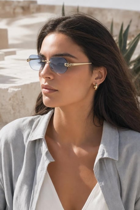 Jaguar Detail Rimless Sunglasses In Blue - Image 1