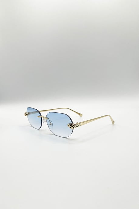 Jaguar Detail Rimless Sunglasses In Blue - Image 3
