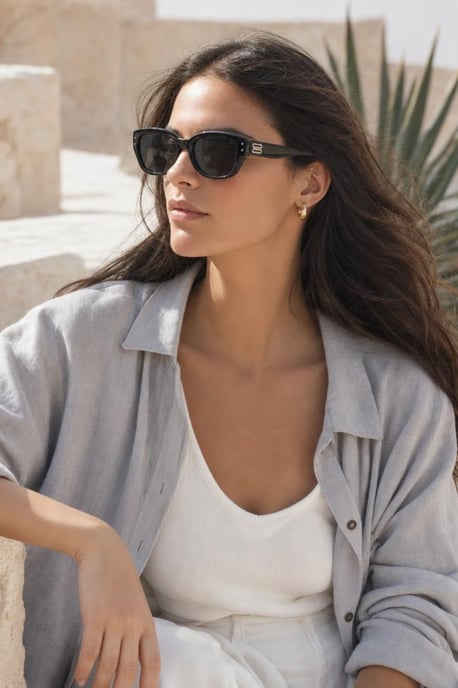 Classic Square Cat Eye Sunglasses In Black - Image 1