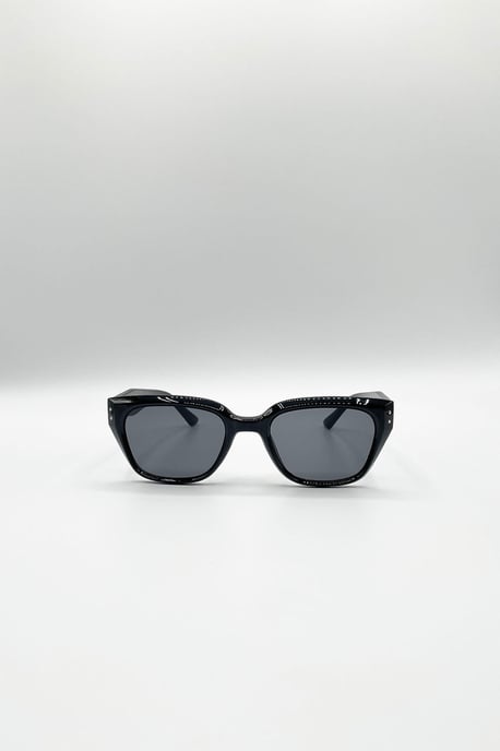 Classic Square Cat Eye Sunglasses In Black - Image 2