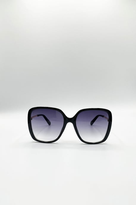 Oversized Square Sunglasses In Black Grey - Image 2