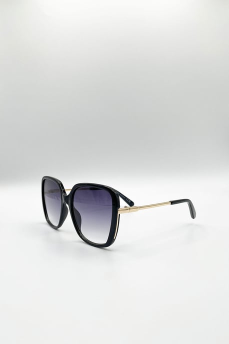 Oversized Square Sunglasses In Black Grey - Image 3