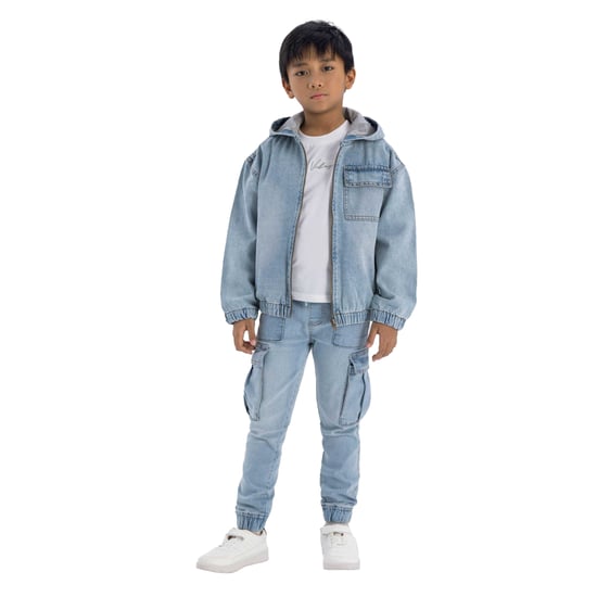 Minoti Jongens Denim Full Zip Jack met capuchon (Lichtblauw) - Image 4