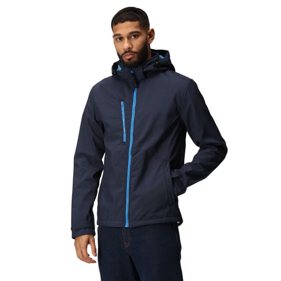 Regatta Heren Venturer 3 Layer Hooded Soft Shell Jacket (Marine / Frans Blauw) - Image 3