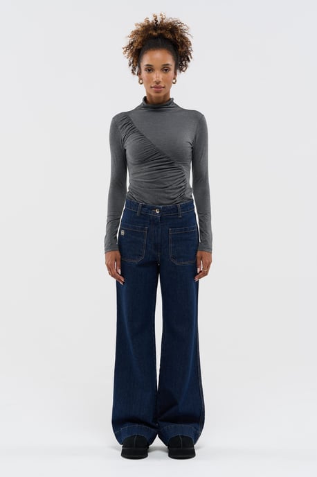 BENU Dames Donkerblauwe Wide Leg Jeans - Image 4