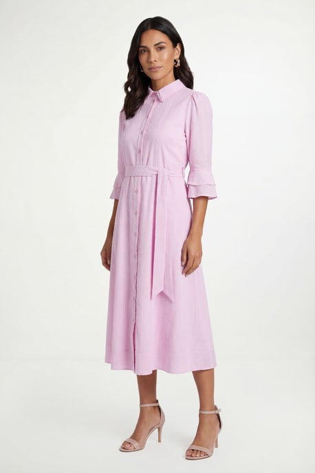 Petite Cotton Dobby Ruffle Shirt Dress - Image 1