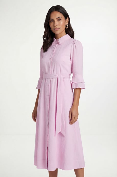 Petite Cotton Dobby Ruffle Shirt Dress - Image 4