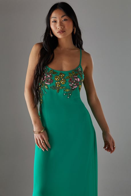 Petite Hand Embellished Strappy Bias Midi Dress - Image 4