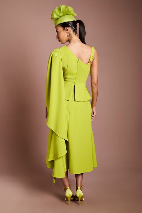 Lisa Tan Cape Shoulder Crepe Midi Dress - Image 3