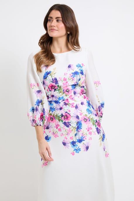 Floral Balloon Sleeve Midi Dress - Image 4