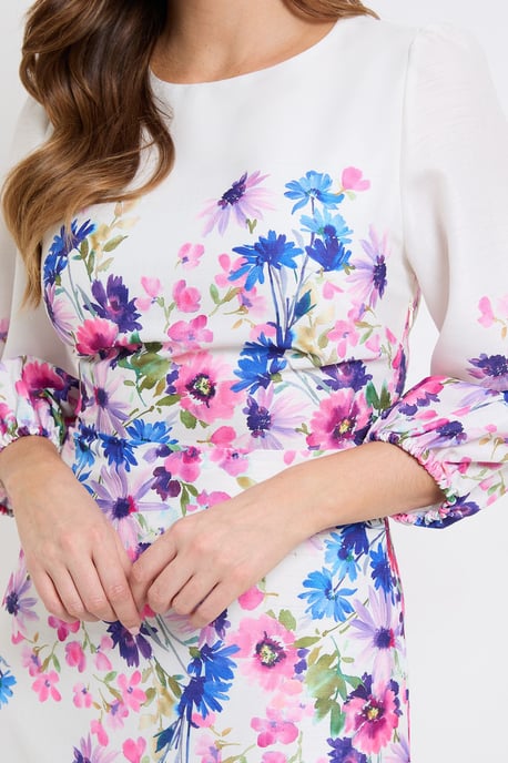 Floral Balloon Sleeve Midi Dress - Image 5