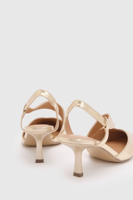 Wide Fit Evelyn Asymmetric Slingback Kitten Heel Comfort Sock Court Shoes - Image 2