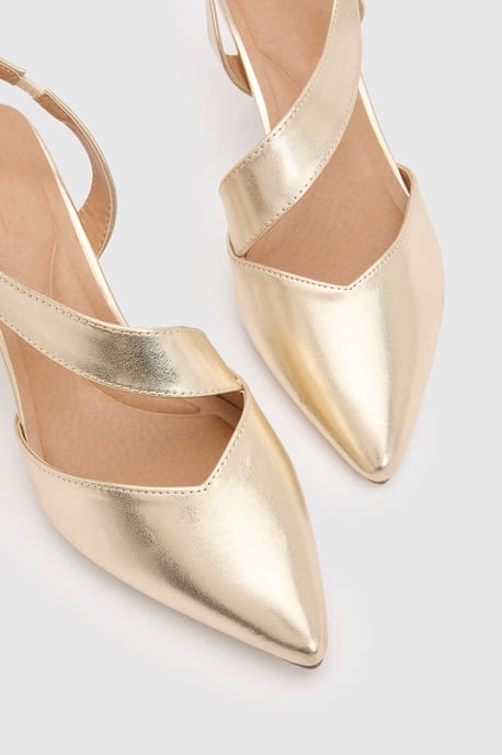 Wide Fit Evelyn Asymmetric Slingback Kitten Heel Comfort Sock Court Shoes - Image 3