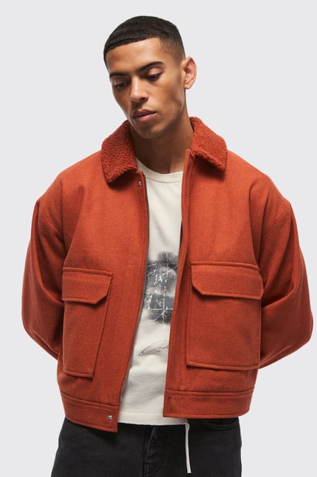 Boxy Borg Collar Harrington Jacket In Rust - Image 1