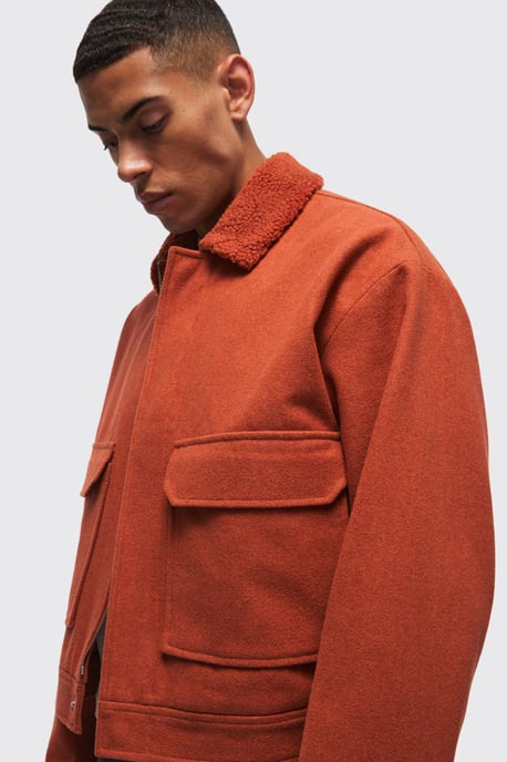 Boxy Borg Collar Harrington Jacket In Rust - Image 3