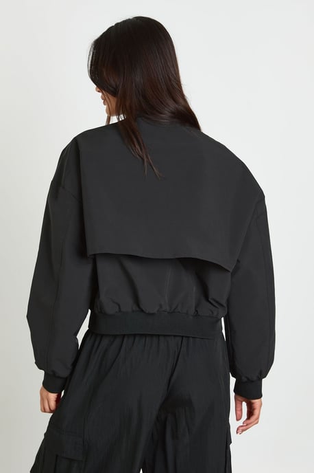 Button Up Funnel Neck Lightweight Bomber Jacket - Image 2