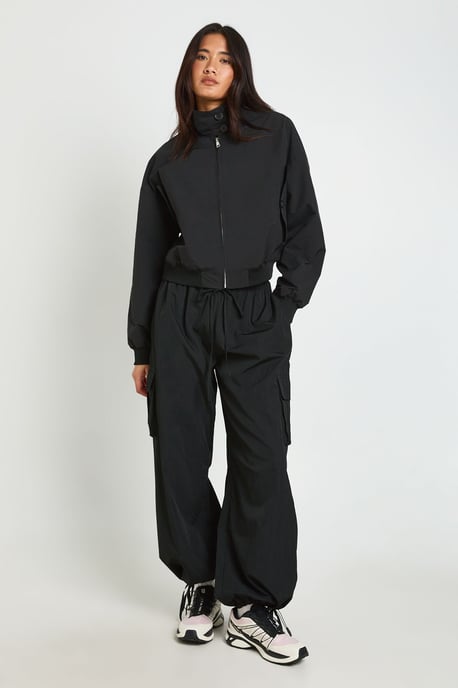 Button Up Funnel Neck Lightweight Bomber Jacket - Image 3