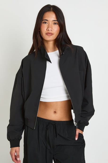 Button Up Funnel Neck Lightweight Bomber Jacket - Image 4