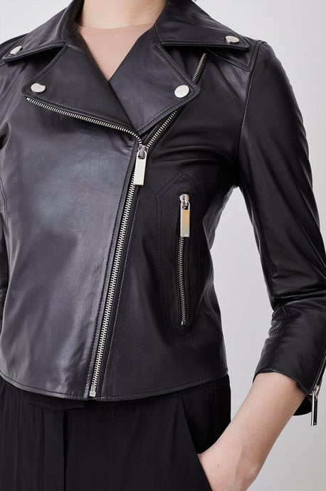 Leather Shrunken Biker Jacket - Image 3