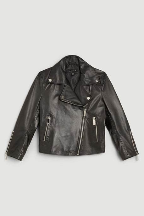 Leather Shrunken Biker Jacket - Image 4