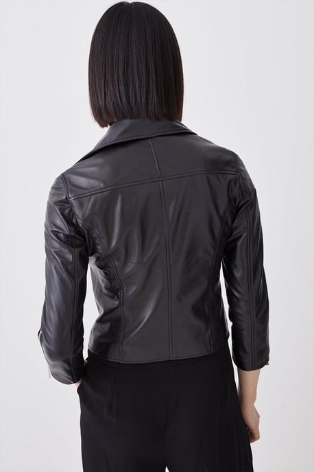 Leather Shrunken Biker Jacket - Image 5