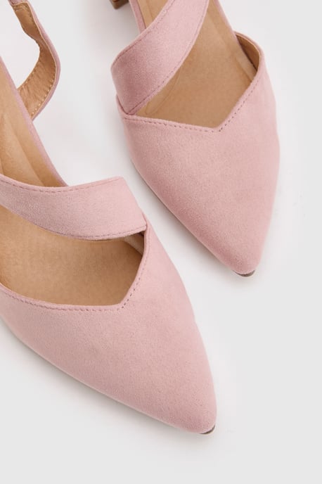Wide Fit Eve Asymmetric Strap Block Heel Pointed Comfort Sock Court Shoes - Image 3